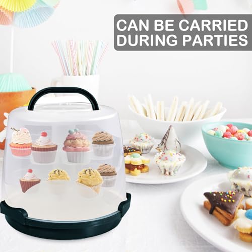 Cake Carrier Round Cake Stand Plus Height Cake Container with Cupcakes Pad, Handle, Lid Reusable Package Box for Transporting Desserts,Pie,Toast,Fruit (10" Black) - color: 10" Black