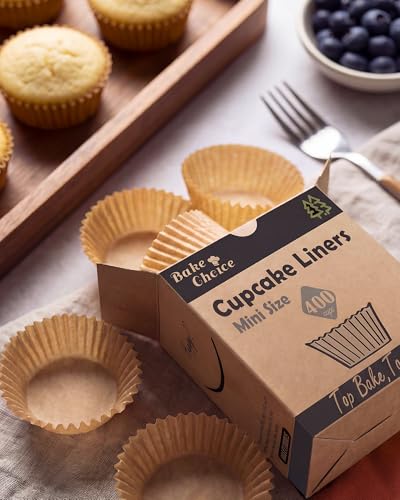 Bake Choice 400pcs Mini Cupcake Liners for Baking, Muffin Liners - color: Natural