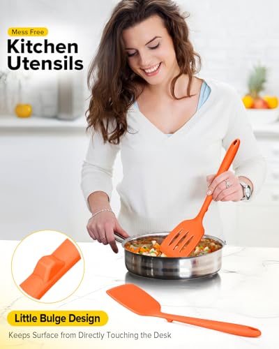 BUNDLEPRO Silicone Spatula, Solid & Slotted Turner, One-Piece,2 Pack,Orange - color: Orange