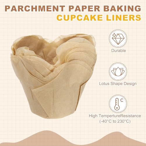uxcell 50Pcs Tulip Cupcake Liners Lotus Shape Muffins Liners Kraft Brown - color: Kraft Brown