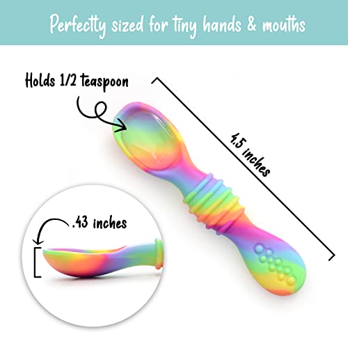 PrimaStella Silicone Chew Spoon Set for Babies and Toddlers | Safety Tested | BPA Free | Baby Spoon 6 Pack (Neon Rainbow) - color: Neon Rainbow