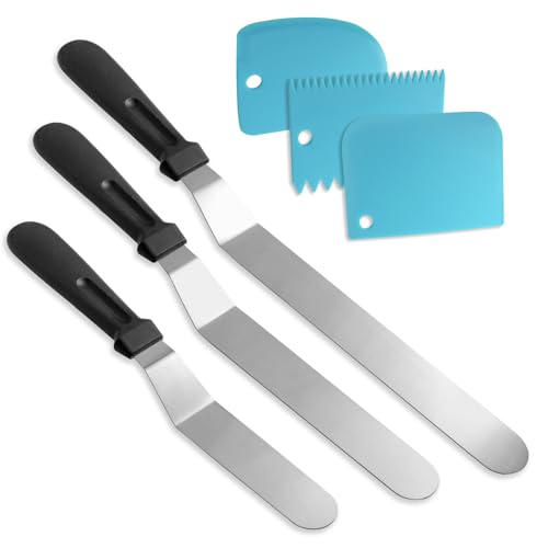 Litoexpe 6 Pack Stainless Steel Icing Spatulas with Blue Scrapers - color: Blue