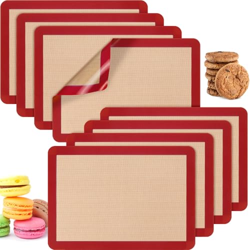 Nuanchu 8 Pcs Silicone Baking Mat Non-stick Baking Half Sheet, Red - color: Red