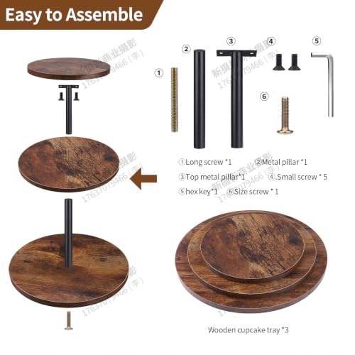 Cupcake Stand, 3 Tier Wood Cake Stands Rustic Cupcake Tower, Round Tiered Tray Stand for Dessert Table Display, Industrial Wooden Serving Stand Wedding, Graduation and Baby Shower (Zhong 1Pack) - color: Zhong 1pack