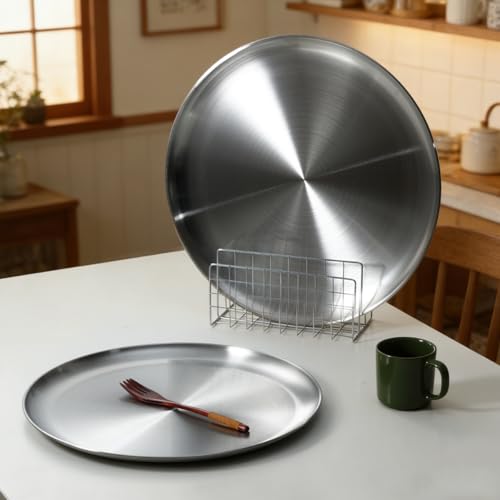 18 Inch Pizza Pan for Oven 2 Pack Stainless Steel Baking Sheet Round Plates for Cake Pie and Salad Pizza Steel Large Tray Oven Dishwasher Safe & Easy Clean - size: 18 Inch