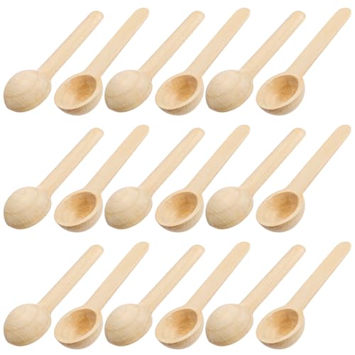 Tebery 60PCS Mini Wooden Spoons Small Bath Salt Spoon Candy Spoon Baby Spoon for Spice Jars Seasoning Honey Coffee