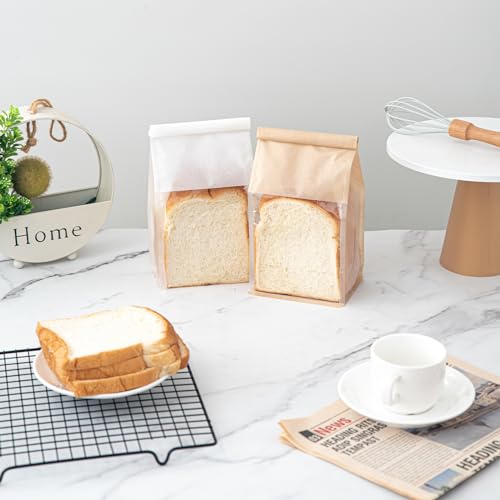 50Pcs Small Paper Bakery Bags with Tin Tie Tab Lock 11" x 5.1" x 3.9" - color: White, size: Small