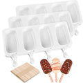 Sakolla 3 Pack 4 Cavity Popsicle Silicone Molds with 100 Pcs Wooden Sticks - size: 3 Pcs Large - White (100 Sticks)