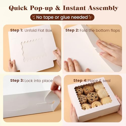 VGOODALL 7 Set Cupcake Boxes, 10x10x2.5Inches Cupcake Carrier Bakery Boxes with Windows and Inserts to Hold Muffins Strawberry and Pastries