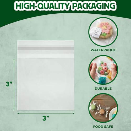 Seal Fresh Self Sealing Cellophane Bags - 3" x 3" (1000 Count) - Clear Plastic Resealable Cello Bag - Cellophane Treat Bags, Cookie Bags for Packaging, Candy bags, Cello Bags, Pastry Bags - size: 3" x 3"