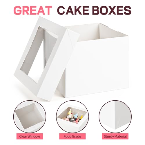 ZORRITA Cake Boxes, 10 x 10 x 8 Inches, 6 Pack