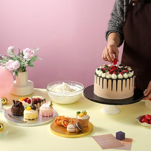 6-Pack Gold Cake Drum Board 12 Inch Circle Full Wrap Edge Cardboard Sheets Grease Proof Foil Stand Thick Disposable Base for Desserts Pastries Display - size: 12''