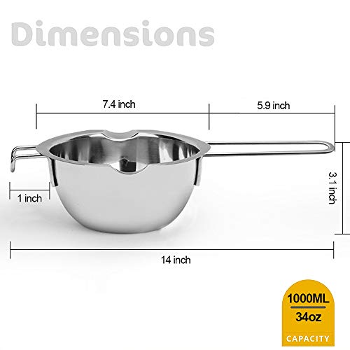 1000ML Double Boiler Pot Stainless Steel chocolate melting pot - color: Silver Handle, size: 1000ML