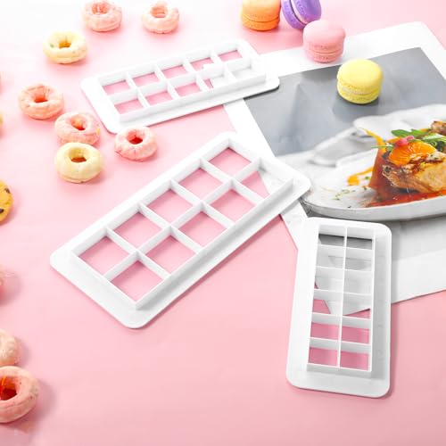 3Pcs White Square Cookie Cutter Set, 3 Size Multicutter Square Cake Fondant Cutter Geometric Baking Tools Biscuit Cutters Cake Decorating