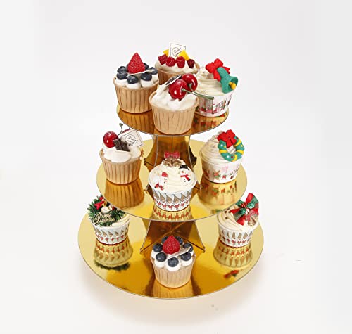 YLDW Cupcake Stand, 3-Tier Cupcake Stand Display, Cardboard Cup Cake Tower Stand, Disposable Dessert Stand for Birthday Tea Party Baby Shower Treat Decorations, Mirror Gold - color: Mirror Gold