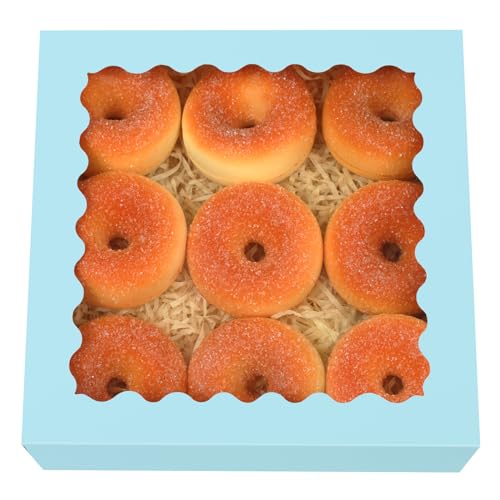 qiqee Auto-pop Up Light Blue Pie Boxes with Window 10x10x2.5 inch 30Packs Cookie Donut Bakery Box - color: Light Blue, size: 10"x10"x2.5"/30 Pcs