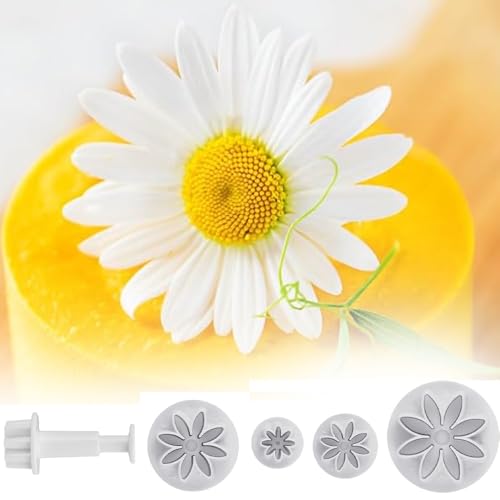 4Pcs Daisy Fondant Cutter, Flower Cookie Cutters, Chrysanthemum Plunger Cutters, Flower Molds for Fondant, Decoration Embossing Tool