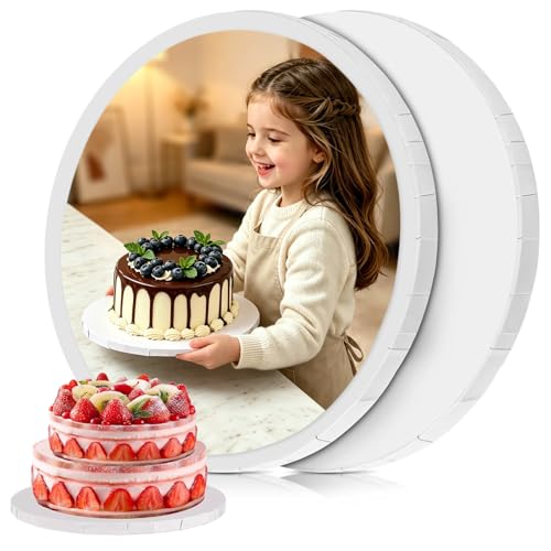 2 Pack Round Cake Boards Drums 12 Inch Sturdy 1/2 Thick Professional Cardboard Base para Pastel Smooth Straight Edges White for Multi-Layer