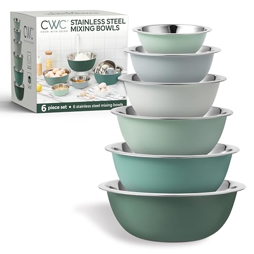 COOK WITH COLOR Stainless Steel Mixing Bowls Set - Nesting Bowls, 6 Pieces, Green - color: Green