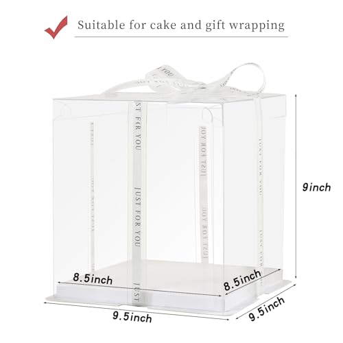 JCD 6Pcs Multi-Layer Tall Cake Boxes Clear Box with Ribbon, 8x8x9 inch,Ideal for 6" Inch Tall Layer Tiered Cakes,Gift Boxes for Wedding Party and Gift Display (Clear Lid, 8 * 8 * 9inch/6Pcs) - size: Clear Lid 8inch/6Pcs