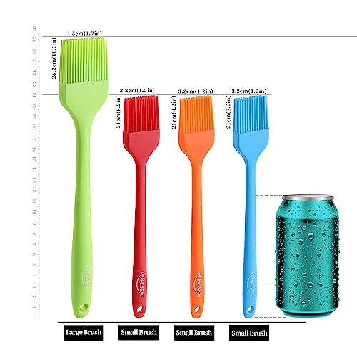 4PCS Silicone Basting Pastry Brush, MONGSEW Heat Resistant Food Brush Spread Oil Butter Sauce for BBQ Grill Baking Kitchen Cooking, BPA Free, Dishwasher Safe (Multicolor, 4 Pcs) - size: 10.2*1.7