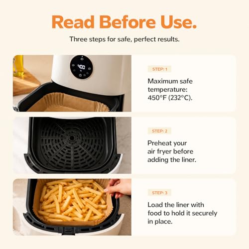 GUSTO 6.5 Inch Square Air Fryer Liners Disposable [125 Count] Fits 2-5 QT - size: 6.5 Inch