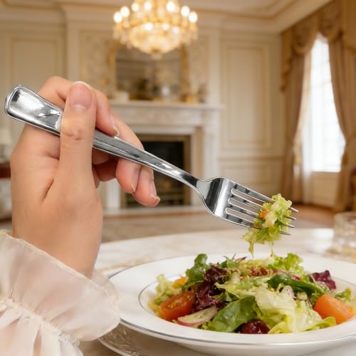 180 Count Silver Plastic Forks Heavy Duty, Disposable Plastic Silverware - color: Silver