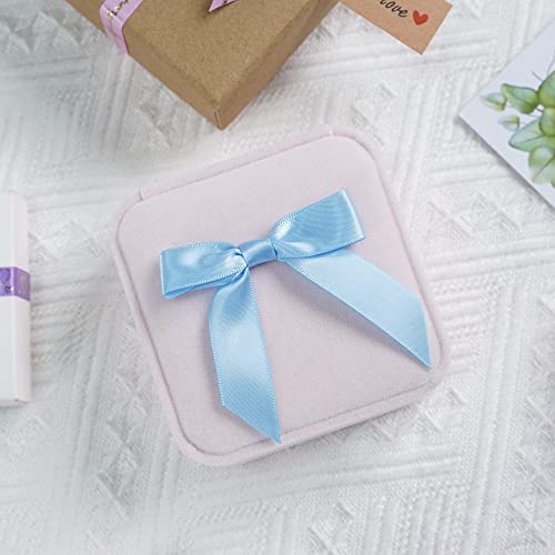 AIMUDI Light Blue Satin Ribbon Twist Tie Bows 3.5" Pre-Tied Baby Shower Bows Premade Baby Blue Bows for Crafts Treat Bags Cake Pop Gift Wrapping Wedding Favors Gender Reveal Birthday - 50 Counts - color: Blue Light
