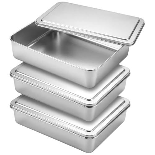Tioncy 3 Sets Baking Stainless Steel Pan with Lid, 6 x 9 Inch - size: 9 x 6 Inch