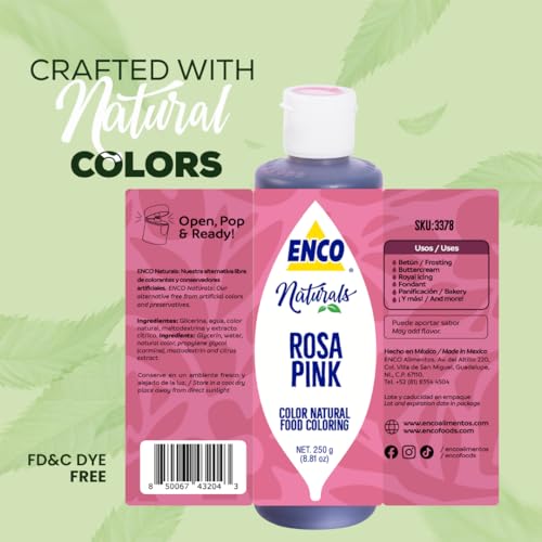 ENCO Natural Food Coloring Gel Pink (8.8 oz) – No Artificial Dyes, Vibrant Colors for Icing, Buttercream & Fondant – Baking & Cake Decorating - color: Pink