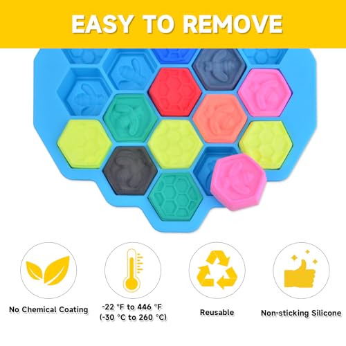 3Pcs Honeycomb Bees Silicone Molds, XJMWXHFC 19 Cavities Chocolate Molds, Food Grade Silicone Baking Molds, Non-Stick Cake Mold for Chocolate, Candy, Jelly, Ice Cube, Mini Cakes (Pink, Green, Blue)