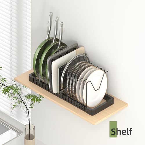 PanPanPal Pots and Pans Organizer under Cabinet, Expandable Pot Lid Organizer Holder with 14 Adjustable Compartment, Pan Organizers inside Cabinet for Lids, Bakeware, Kitchen Storage Pot Rack, Black - size: 14 Dividers