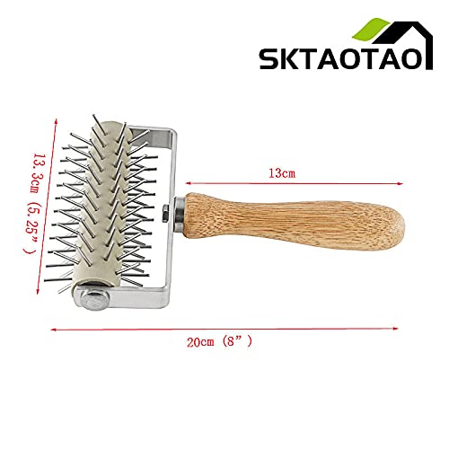 Time-Saver Pizza Dough Roller Docker with Wood Handle, for Pizza Cookie Cake Pie Pastry Bread Dough (Stainless Steel)