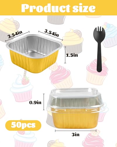 Mini Cake Pans with Lids, Square, 30 Pack, 5 oz, Gold - color: Gold, size: 5oz-30pcs