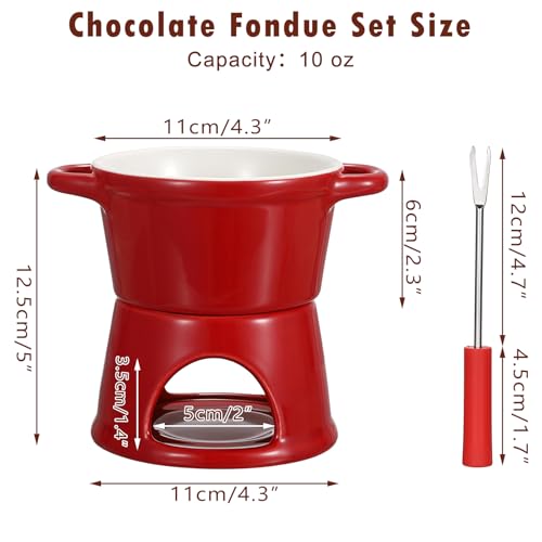 BSTKEY 300ML Ceramic Butter Warmer Set with 2 Forks, Fondue Pot Melting Pot Set, Melt Hot Pot Bowl Set for Cheese Chocolate Butter Caramel (Red) - color: Red
