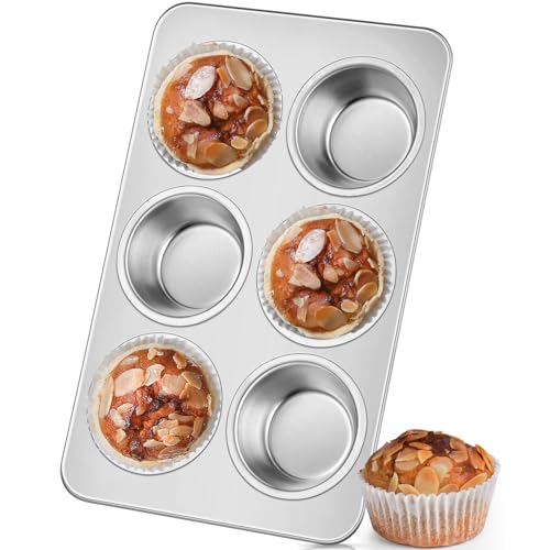 Leonyo Non-Toxic Stainless Steel Muffin Pan Metal Cupcake Pan 6 Cup - size: 6 Cup