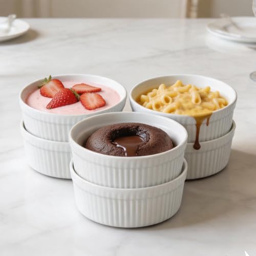 Cinf White Ceramic Ramekins, Set of 6, 10oz Soufflé Baking Cups - color: White-6Pack, size: 10oz-Individual Serving