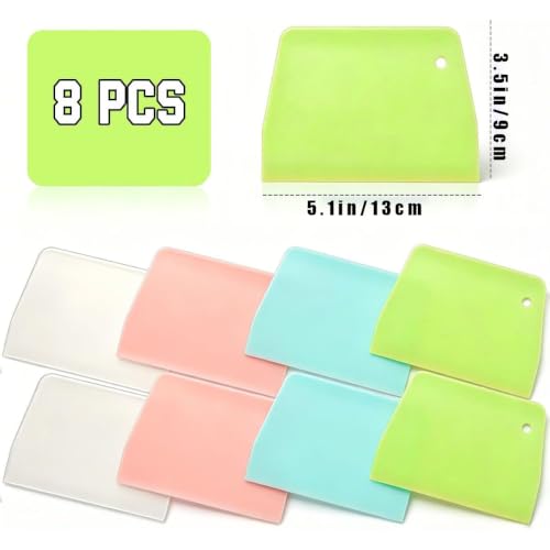 8 Pcs Dough Scraper Bowl Scraper, 4 Colors Flexible Plastic Bench Scraper, Food Safe Multipurpose Dough Cutter Scraper for Bread Dough Cake Fondant Icing Baking Cooking