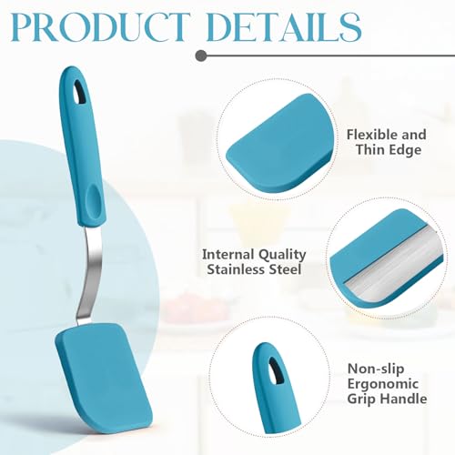2Pcs Mini Silicone Cookie Brownie Spatula, Solid Flat, Light Blue - color: Light Blue, style: Solid Flat