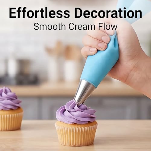 131 Icing Tips Stainless Steel Piping Tips 6 Petal Floral Piping Flower Icing Tip with Reusable Silicone Piping Bag – Cake Decorating Supplies for Cupcakes, Cookies and Baking