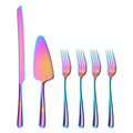 GoGeiLi Stainless Steel Rainbow Wedding Cake Cutting Set with Forks - color: Rainbow cake cutting set