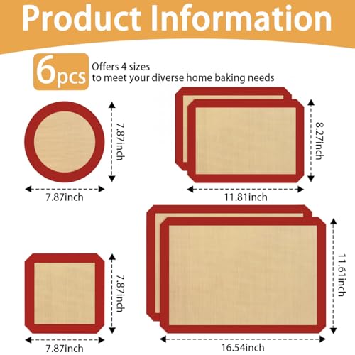 SenseYo 6 Pcs Silicone Baking Mat Non Slip Reusable BPA Free Silicone Rectangular Bakeware Sheet Liner for Cookies Pastry Bread Dough Prep Oven Counter (Red) - color: Red