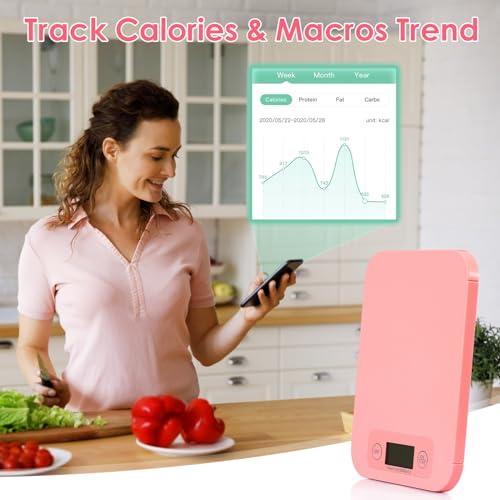 URAMAZ Smart Food Scale with Nutritional Calculator, Digital Kitchen Scale with Bluetooth App for Weight Loss, Food Weight Scale for Diet, Keto, Macro, Calories Counting, Tracking, 11lb - color: Pink