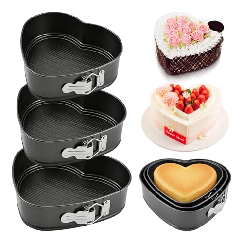 Set of 3 Springform Cake Tins Heavy Duty, Double Layer Non-Stick Coating, Removable Base, Heavy Duty Carbon Steel, Perfect for Frozen Desserts - Oven Safe Bakeware (heart-shaped) - size: Heart