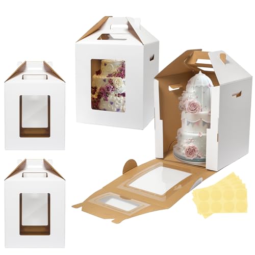 Wowxyz 4 Pack 2 Sizes Tall Cake Boxes for Tier Cakes 10x10x12 & 12x12x14