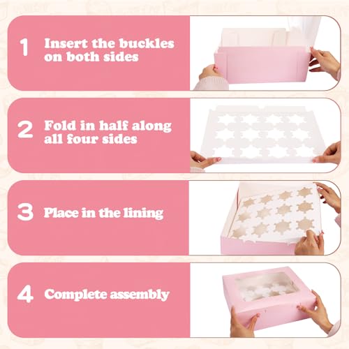 Moretoes 3PCS Pink Cupcake Boxes with Window(12 Count Cupcake Containers) - color: Pink