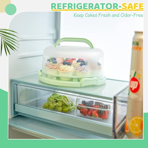 Cake Carrier with Lid and Handle, Ohuhu BPA-Free Cake Containers Cake Holder for 10 inch Cake with 2 Handle Cupcake Carrier - Plastic Cover Two Sided Base for Transport Pie Nut Fruit Mothers Day Gifts - color: Green