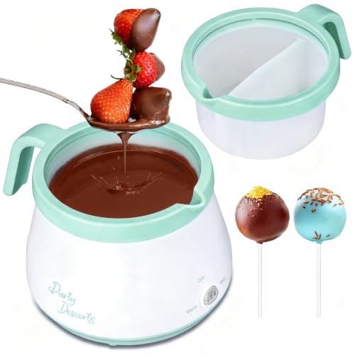 Party Desserts Candy and Chocolate Melting Pot with 2 Pots, Mini Electric Fondue Pot, Melts Candy Chocolate in a Couple of Minutes, Ideal for Cake Pops Cookies Cakes, 2.5 Cups, Aqua - color: Aqua