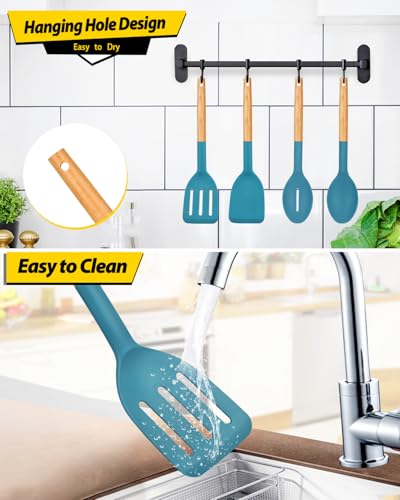 BUNDLEPRO Silicone Cooking Utensils Set, 4 Pcs Spatula and Spoon Set, Blue - color: Blue