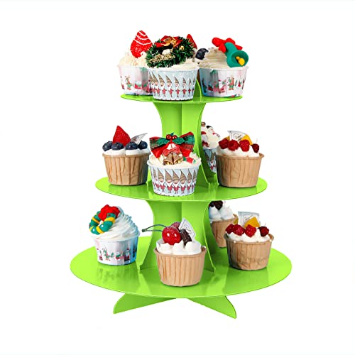 YLDW Cupcake Stand, 3-Tier Cupcake Stand Display, Cardboard Cup Cake Tower Stand, Disposable Dessert Stand for Birthday Tea Party Baby Shower Treat Decorations, Green - color: Green
